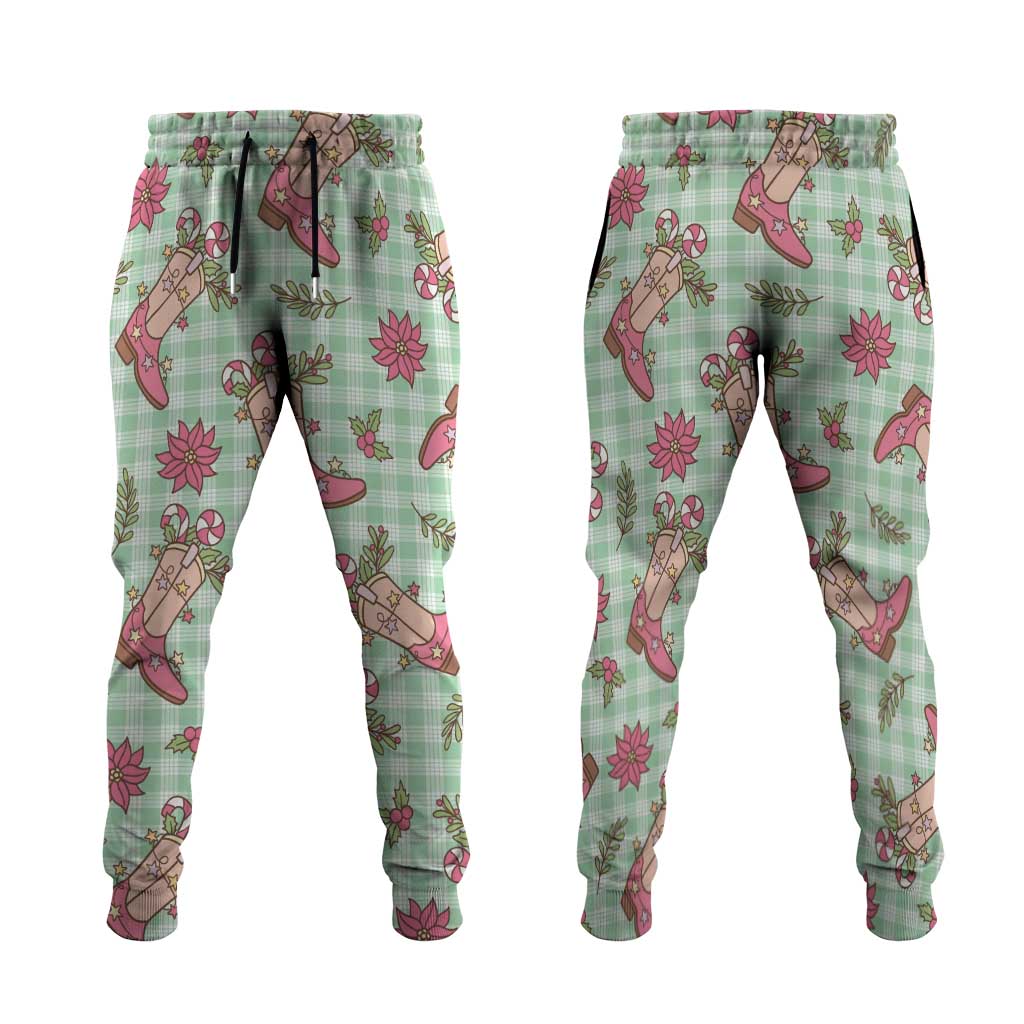 Green Paniolo Palaka Hawaiian Cowgirl Christmas Jogger Pants - Polynesian Pride