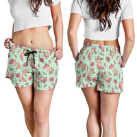 Green Paniolo Palaka Hawaiian Cowgirl Christmas Shorts for Women - Polynesian Pride