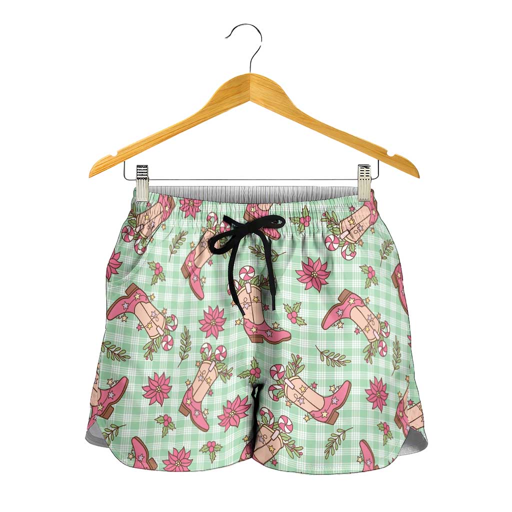 Green Paniolo Palaka Hawaiian Cowgirl Christmas Shorts for Women - Polynesian Pride