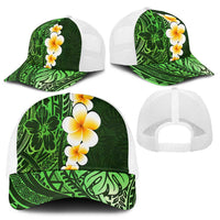 Green Polynesia Baseball Net Cap Plumeria Tropical Leaves With Galaxy Polynesian Art - Polynesian Pride