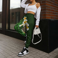 Green Polynesia Jogger Pants Plumeria Tropical Leaves With Galaxy Polynesian Art - Polynesian Pride