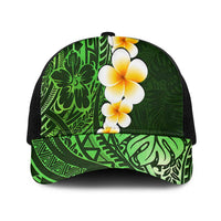 Green Polynesia Mesh Trucker Cap Plumeria Tropical Leaves With Galaxy Polynesian Art - Polynesian Pride