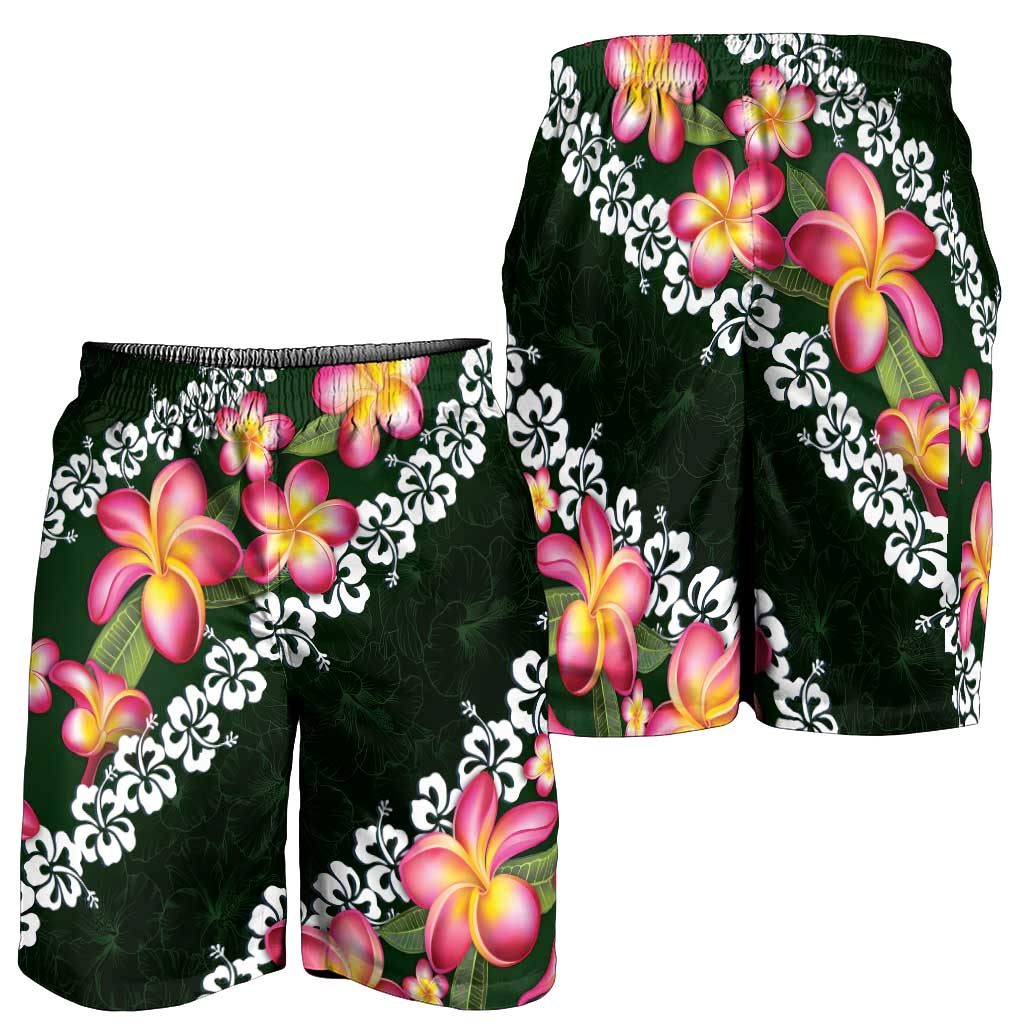 Green Polynesia Shorts for Men Plumeria With Hibiscus Pattern Tropical Vibes - Polynesian Pride