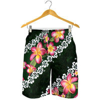 Green Polynesia Shorts for Men Plumeria With Hibiscus Pattern Tropical Vibes - Polynesian Pride