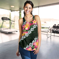Green Polynesia Women Racerback Tank Plumeria With Hibiscus Pattern Tropical Vibes - Polynesian Pride