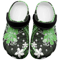 Green Polynesian Pattern With Tropical Flowers Clogs Shoes - Polynesian Pride
