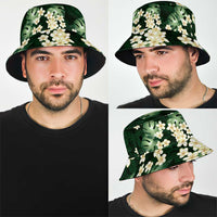 Green Tropical Hawaii Bucket Hat Seamless Monstera Plumeria Hawaiian Pattern - Polynesian Pride