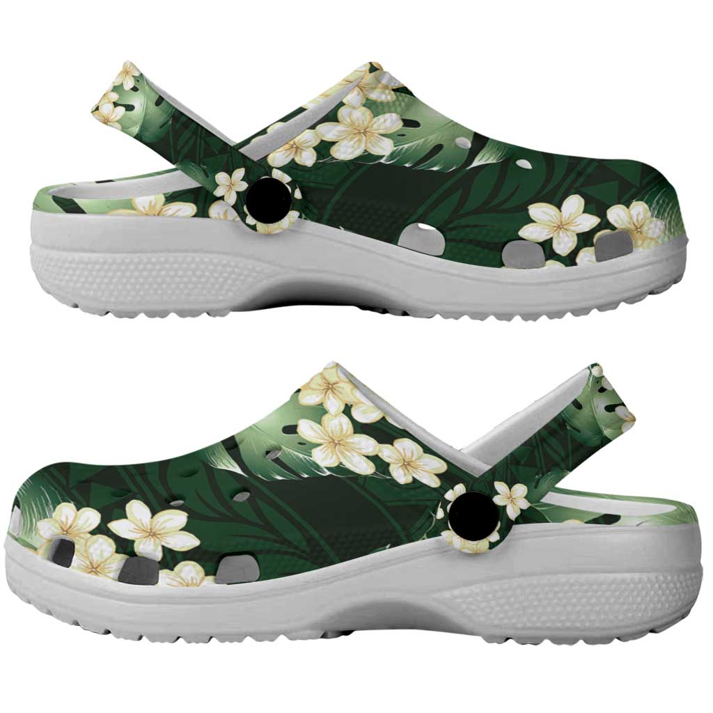 Green Tropical Hawaii Clogs Shoes Seamless Monstera Plumeria Hawaiian Pattern - Polynesian Pride