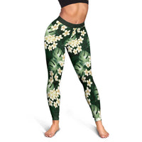 Green Tropical Hawaii Leggings Seamless Monstera Plumeria Hawaiian Pattern - Polynesian Pride