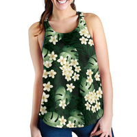 Green Tropical Hawaii Women Racerback Tank Seamless Monstera Plumeria Hawaiian Pattern - Polynesian Pride