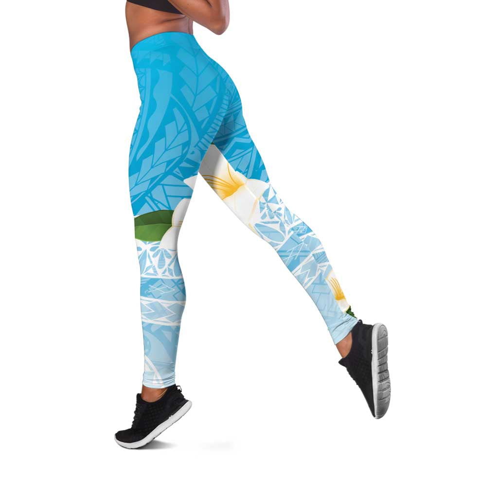 Guam Chamorro Guasali Flowers Leggings Aqua Gradient - Polynesian Pride