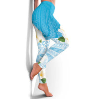 Guam Chamorro Guasali Flowers Leggings Aqua Gradient - Polynesian Pride