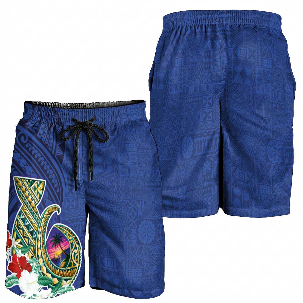 Guam Chamorro Shorts for Men Tribal Latte Stone and Seal Artwork Polynesian Patterns