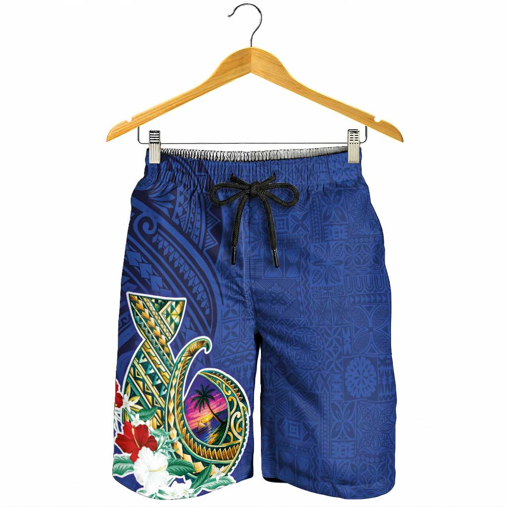 Guam Chamorro Shorts for Men Tribal Latte Stone and Seal Artwork Polynesian Patterns
