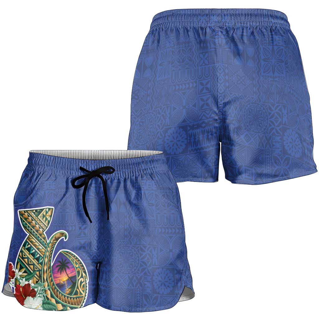 Guam Chamorro Shorts for Women Tribal Latte Stone and Seal Artwork Polynesian Patterns
