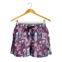 Guam Felis Pasgua Shorts for Women Pacific Patchwork Xmas Vibes - Polynesian Pride