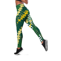Hawaii Aloha Kakau Leggings Green Puakenikeni and Maile Lei Twist