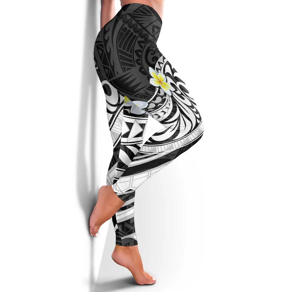 Hawaii Aloha Leggings Plumeria Vintage - Black