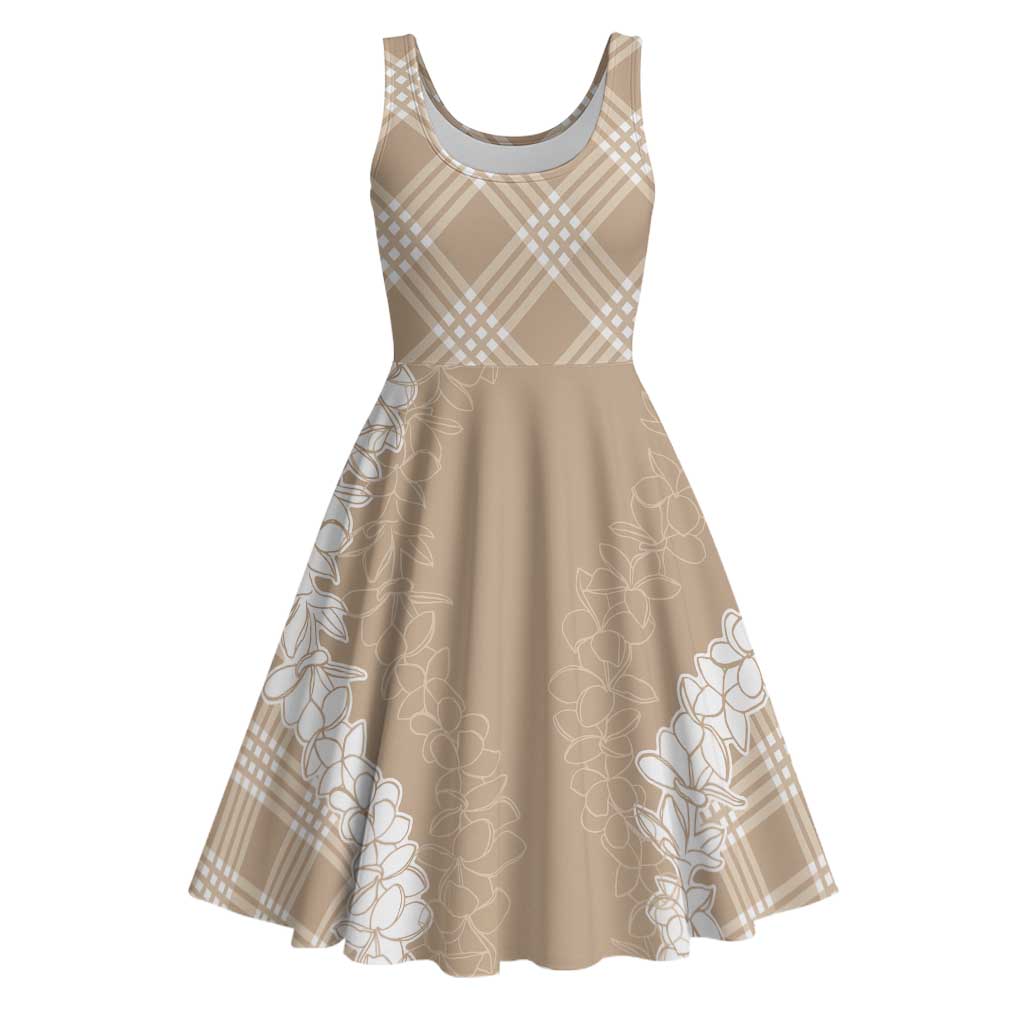 Hawaii Aloha Plumeria Lei Beige Palaka Midi Dress - Polynesian Pride