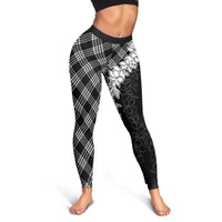 Hawaii Aloha Plumeria Lei Black Palaka Leggings - Polynesian Pride