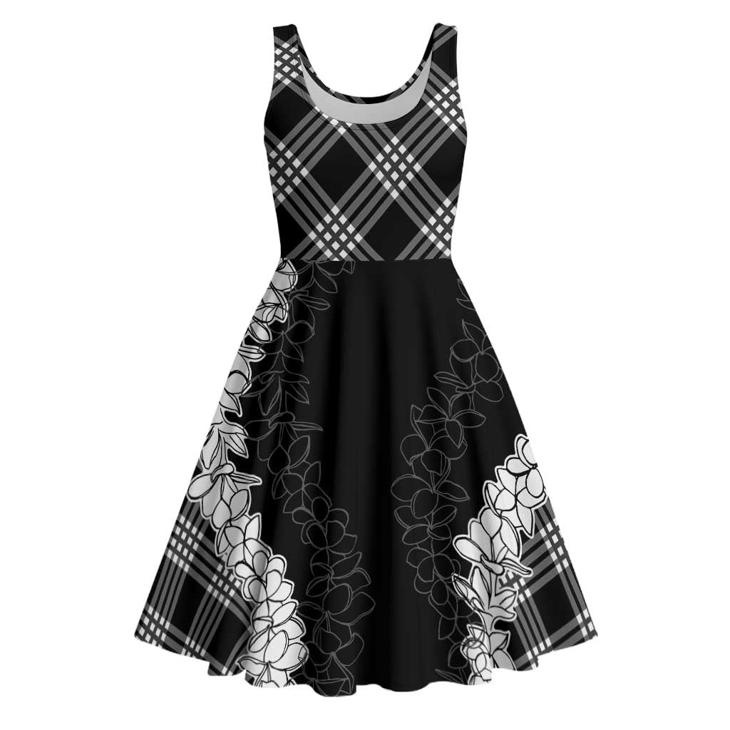 Hawaii Aloha Plumeria Lei Black Palaka Midi Dress - Polynesian Pride