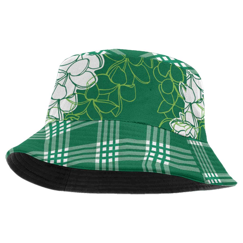 Hawaii Aloha Plumeria Lei Green Palaka Bucket Hat - Polynesian Pride