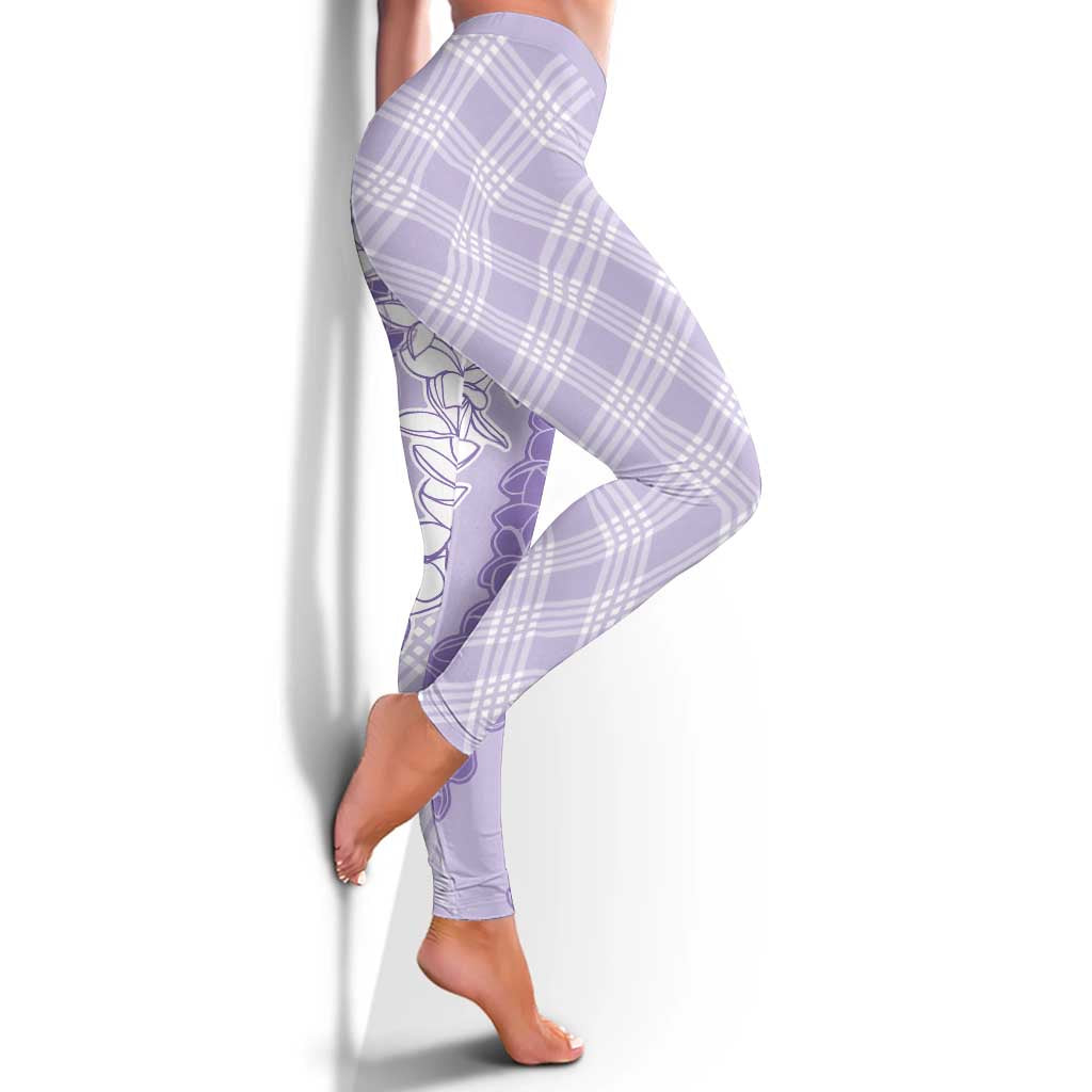 Hawaii Aloha Plumeria Lei Lavender Palaka Leggings - Polynesian Pride