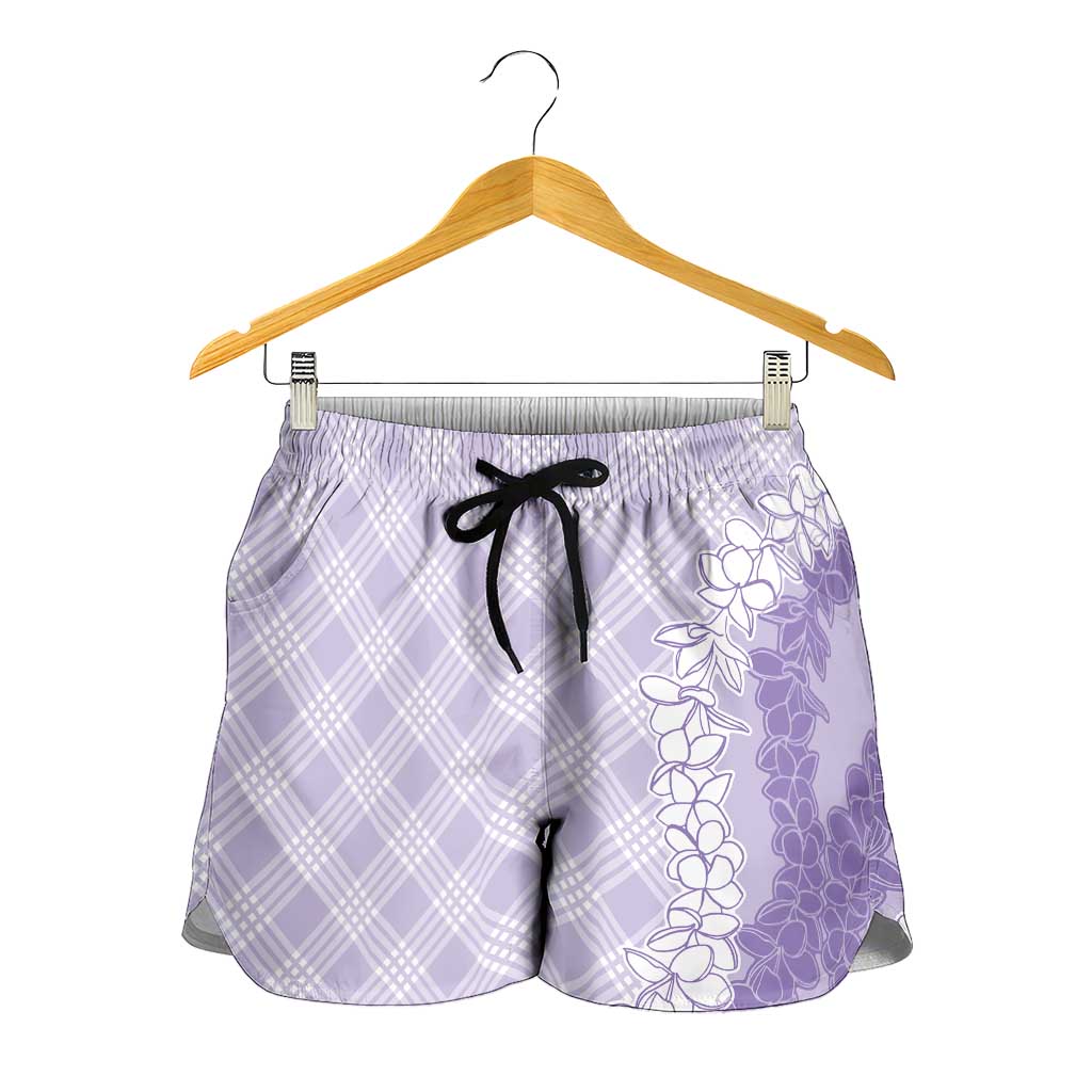 Hawaii Aloha Plumeria Lei Lavender Palaka Shorts for Women - Polynesian Pride