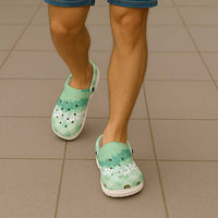 Hawaii Aloha Plumeria Lei Mint Palaka Clogs Shoes - Polynesian Pride