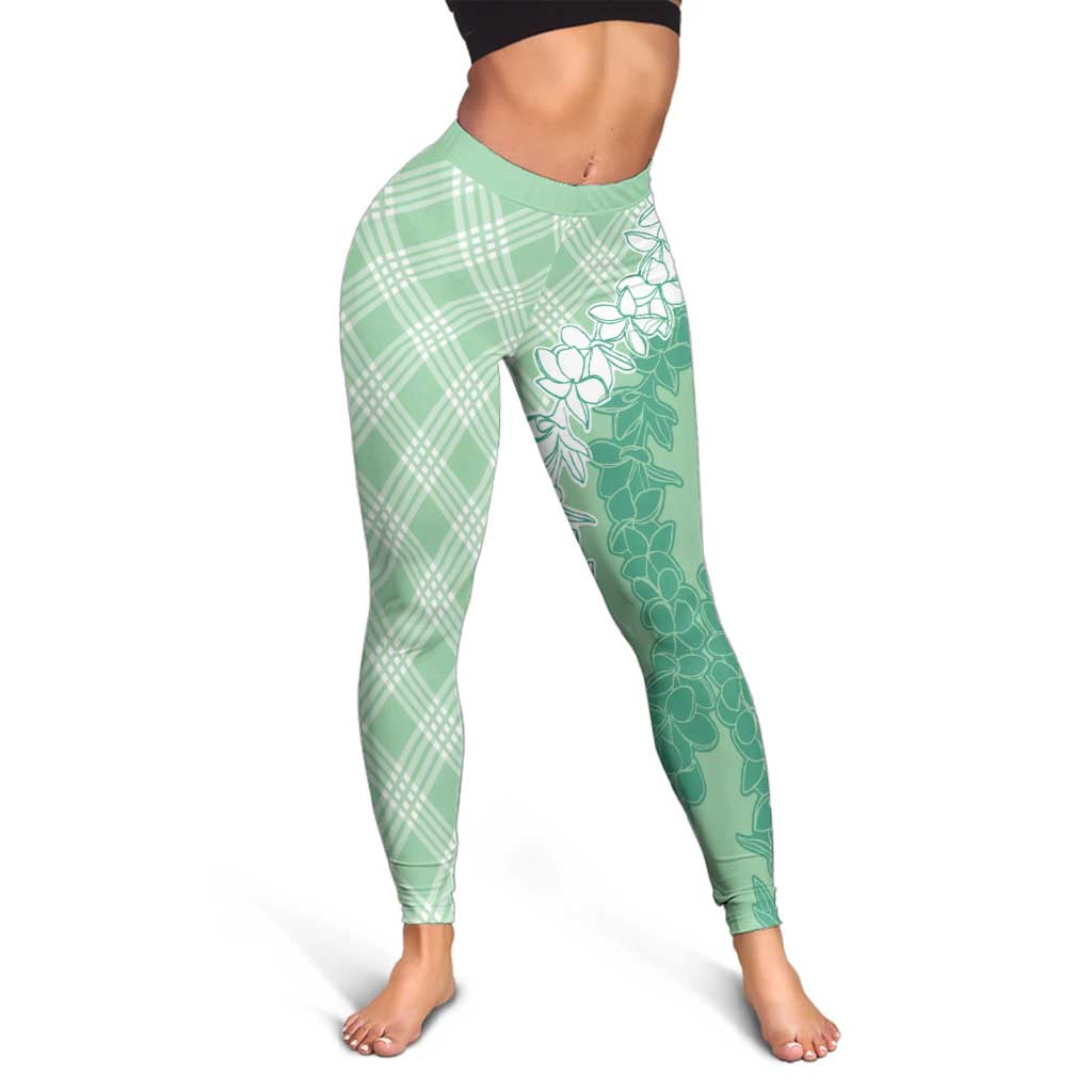 Hawaii Aloha Plumeria Lei Mint Palaka Leggings - Polynesian Pride