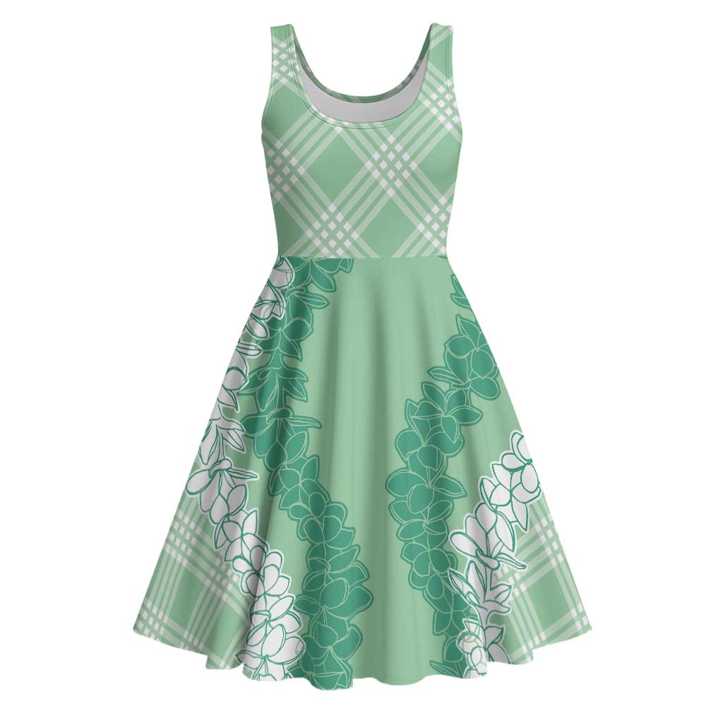 Hawaii Aloha Plumeria Lei Mint Palaka Midi Dress - Polynesian Pride