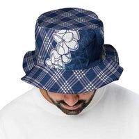 Hawaii Aloha Plumeria Lei Navy Palaka Bucket Hat - Polynesian Pride