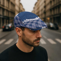 Hawaii Aloha Plumeria Lei Navy Palaka Jeff Hat - Polynesian Pride