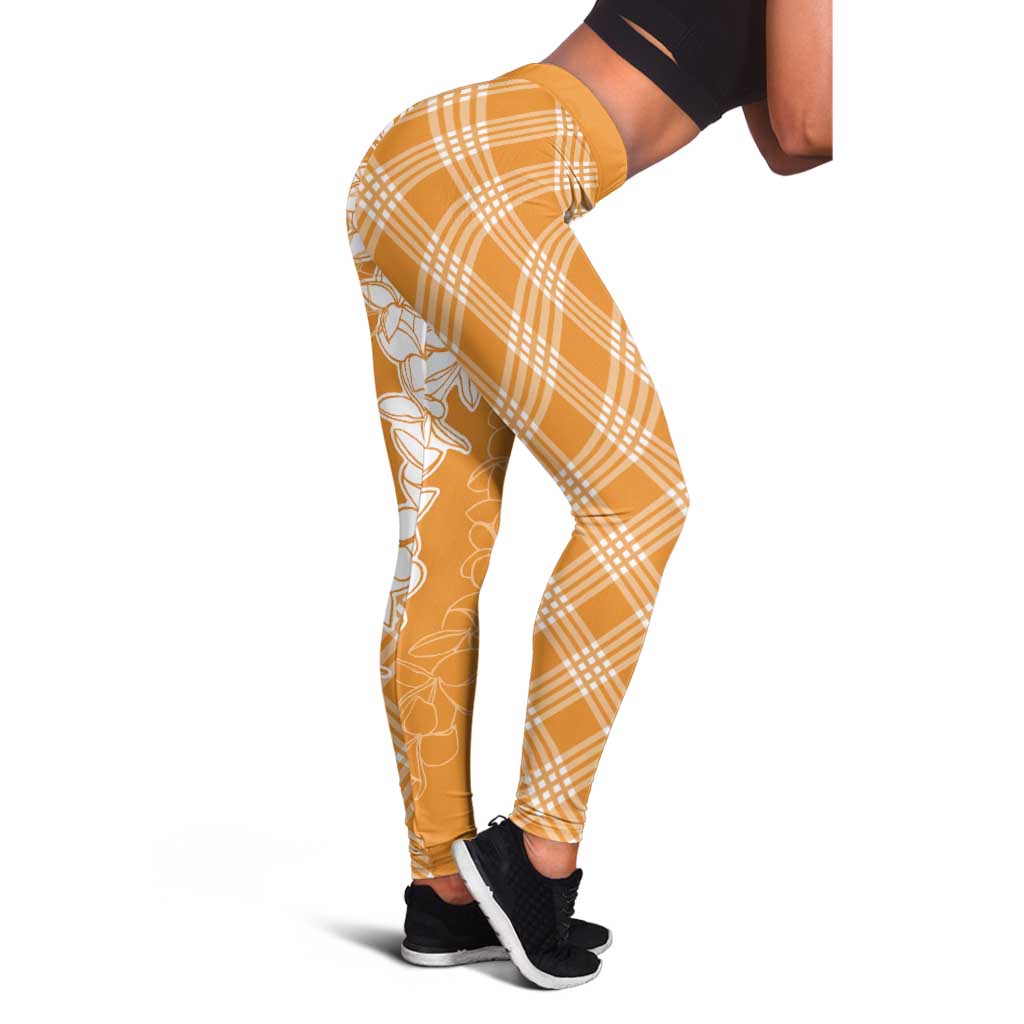Hawaii Aloha Plumeria Lei Orange Palaka Leggings - Polynesian Pride