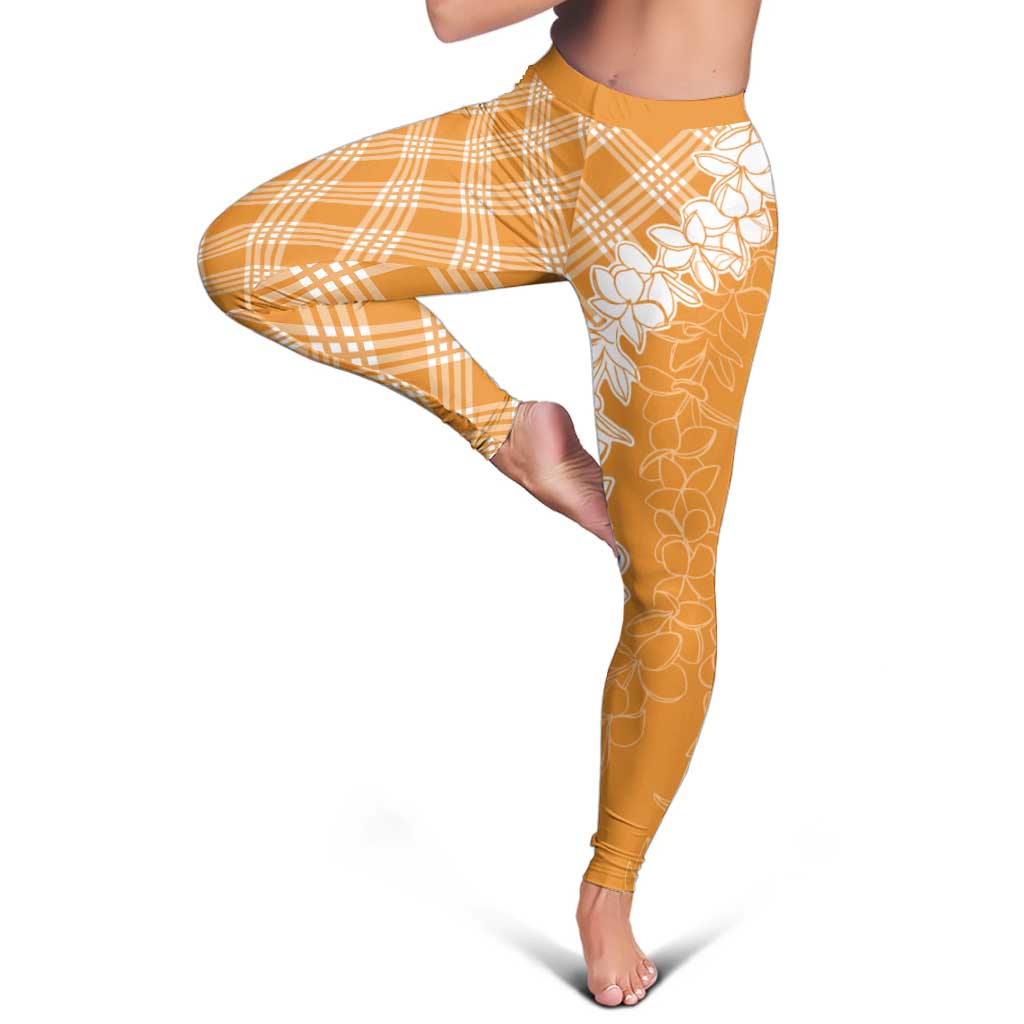Hawaii Aloha Plumeria Lei Orange Palaka Leggings - Polynesian Pride