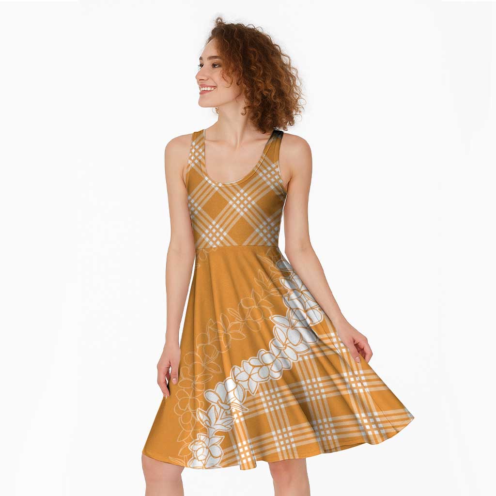 Hawaii Aloha Plumeria Lei Orange Palaka Midi Dress - Polynesian Pride
