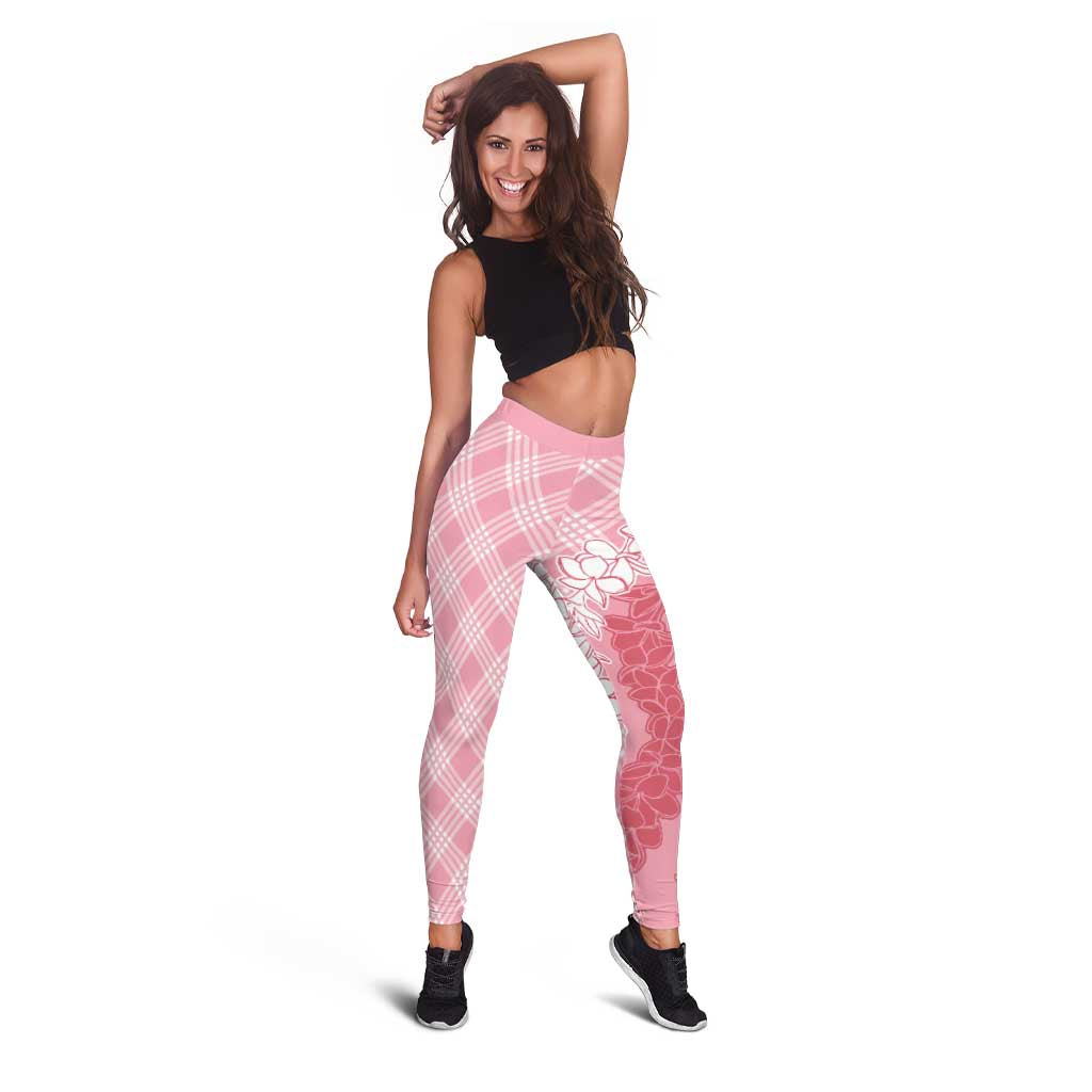 Hawaii Aloha Plumeria Lei Pink Palaka Leggings - Polynesian Pride