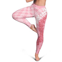 Hawaii Aloha Plumeria Lei Pink Palaka Leggings - Polynesian Pride
