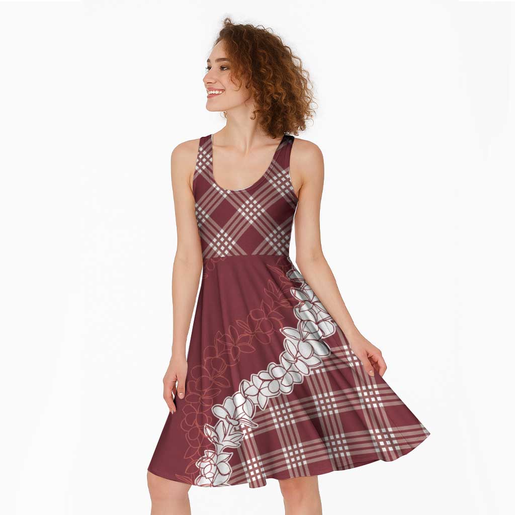 Hawaii Aloha Plumeria Lei Scarlet Palaka Midi Dress - Polynesian Pride