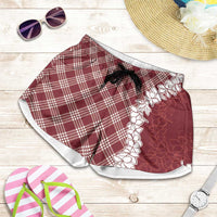 Hawaii Aloha Plumeria Lei Scarlet Palaka Shorts for Women - Polynesian Pride