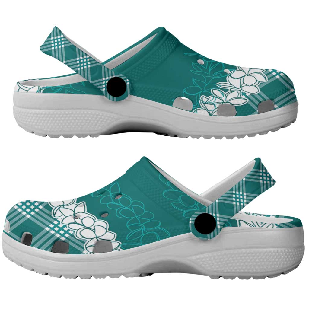 Hawaii Aloha Plumeria Lei Teal Palaka Clogs Shoes - Polynesian Pride