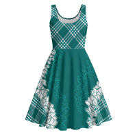 Hawaii Aloha Plumeria Lei Teal Palaka Midi Dress - Polynesian Pride