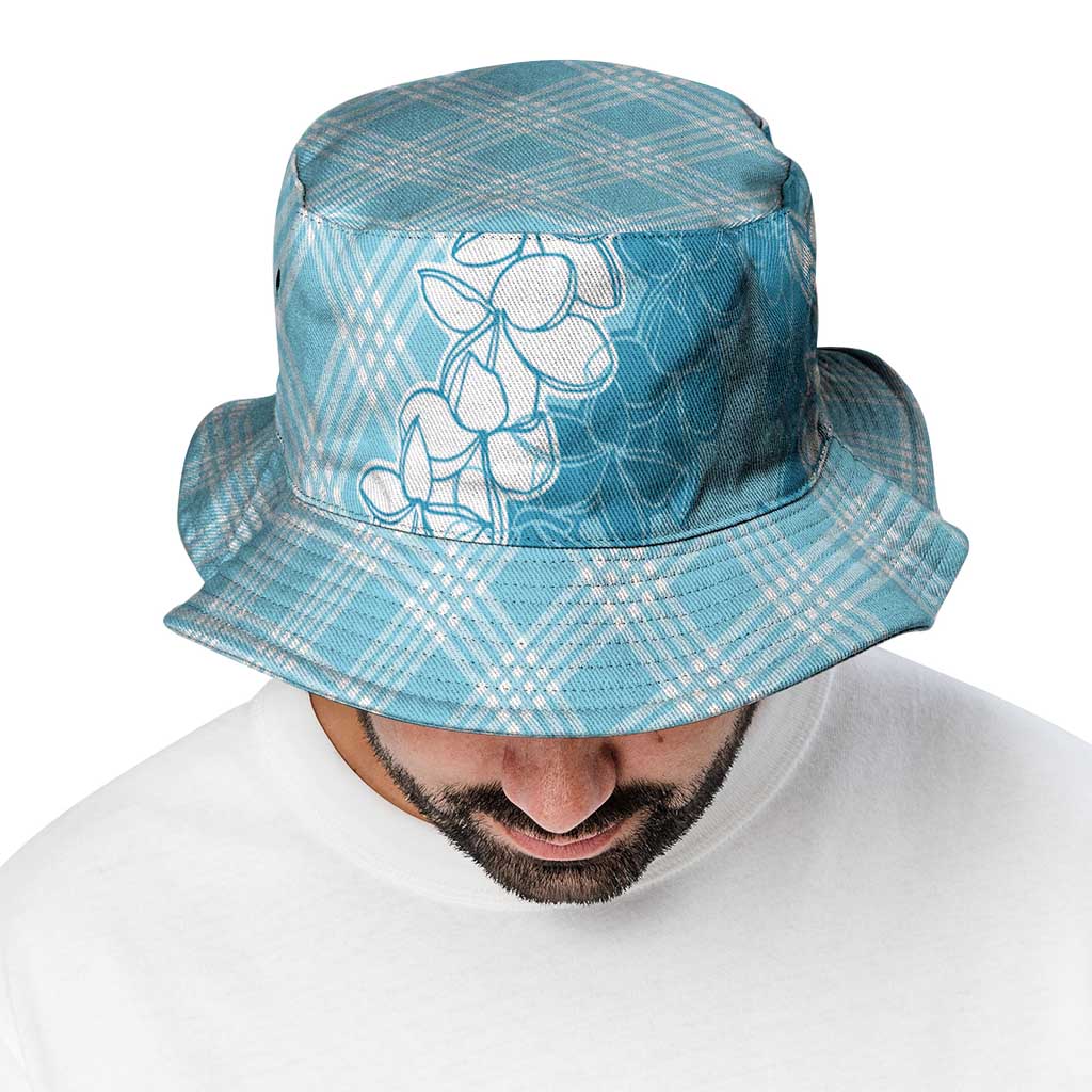 Hawaii Aloha Plumeria Lei Turquoise Palaka Bucket Hat - Polynesian Pride