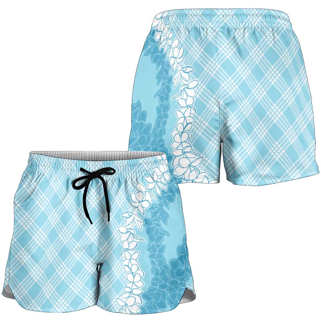 Hawaii Aloha Plumeria Lei Turquoise Palaka Shorts for Women - Polynesian Pride