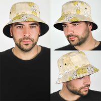 Hawaii Anthurium Tiare Pikake Lei Bucket Hat Melemele Lauhala Art Pattern