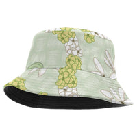 Hawaii Anthurium Tiare Pikake Lei Bucket Hat Sage Green Lauhala Art Pattern