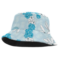 Hawaii Anthurium Tiare Pikake Lei Bucket Hat UliUli Lauhala Art Pattern LT01 One Size Blue - Polynesian Pride