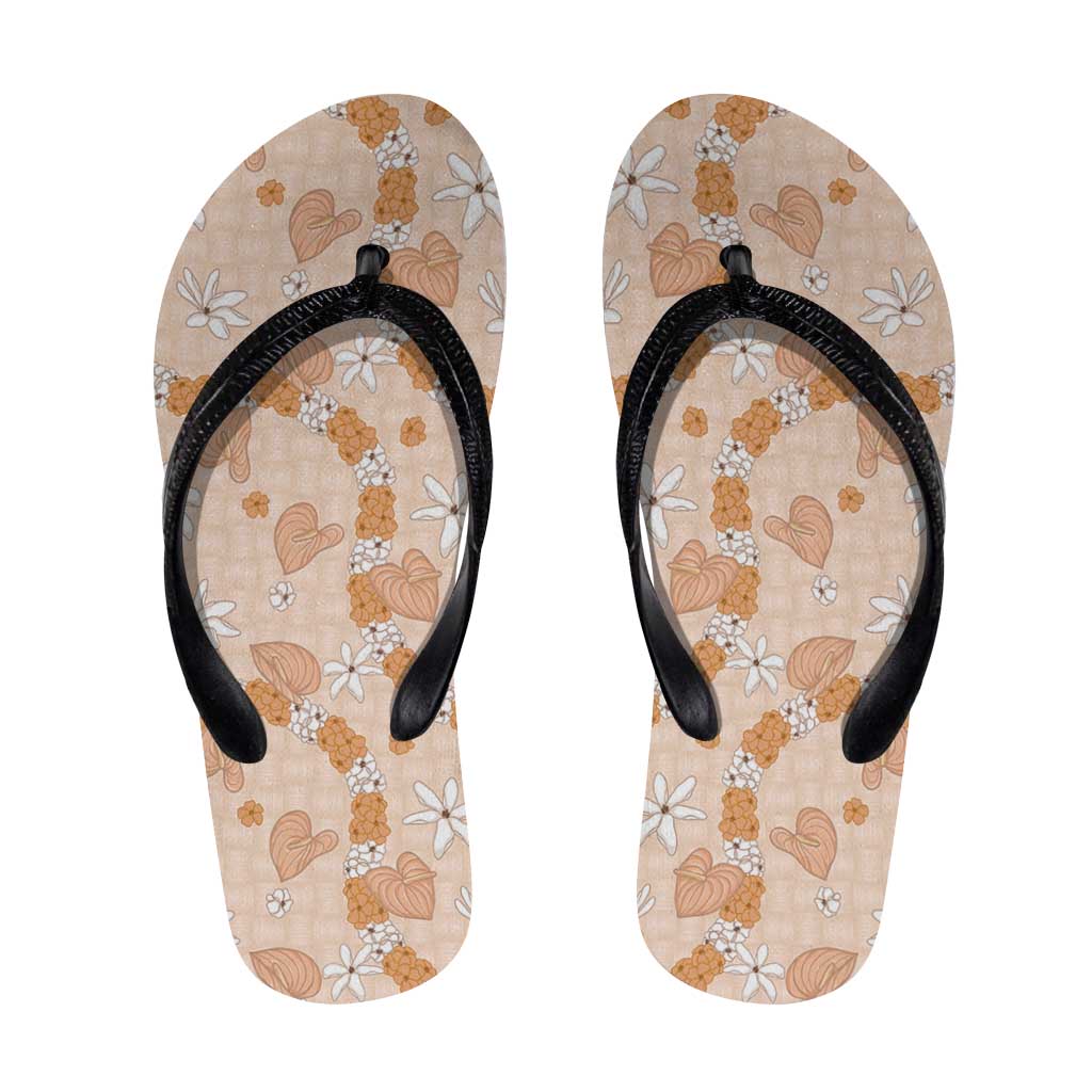 Hawaii Anthurium Tiare Pikake Lei Flip Flops Alani Lauhala Art Pattern