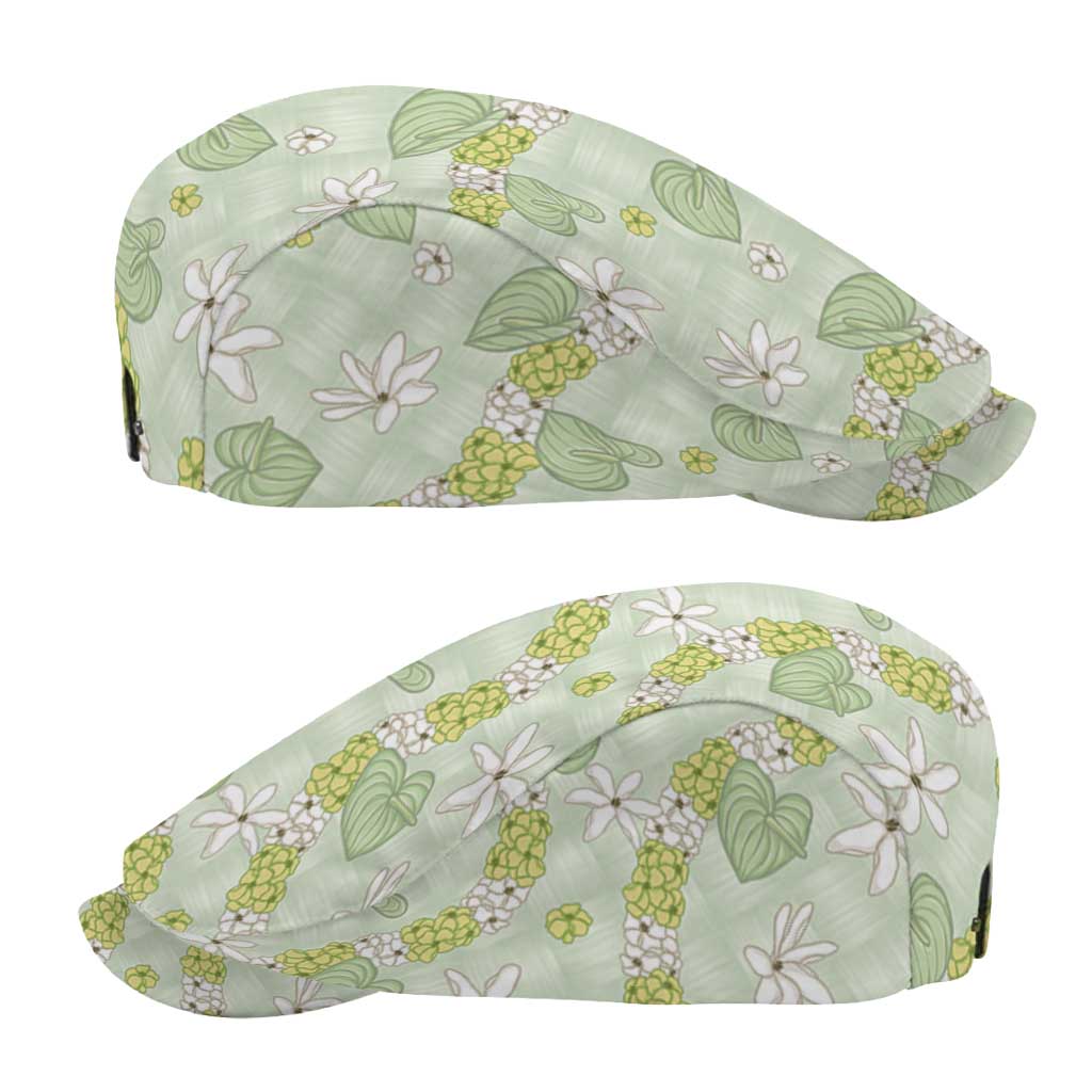 Hawaii Anthurium Tiare Pikake Lei Jeff Hat Sage Green Lauhala Art Pattern