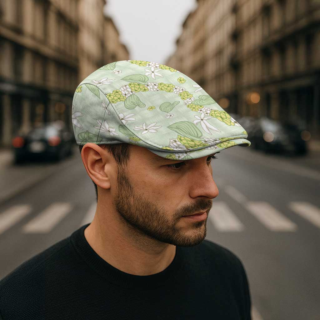 Hawaii Anthurium Tiare Pikake Lei Jeff Hat Sage Green Lauhala Art Pattern